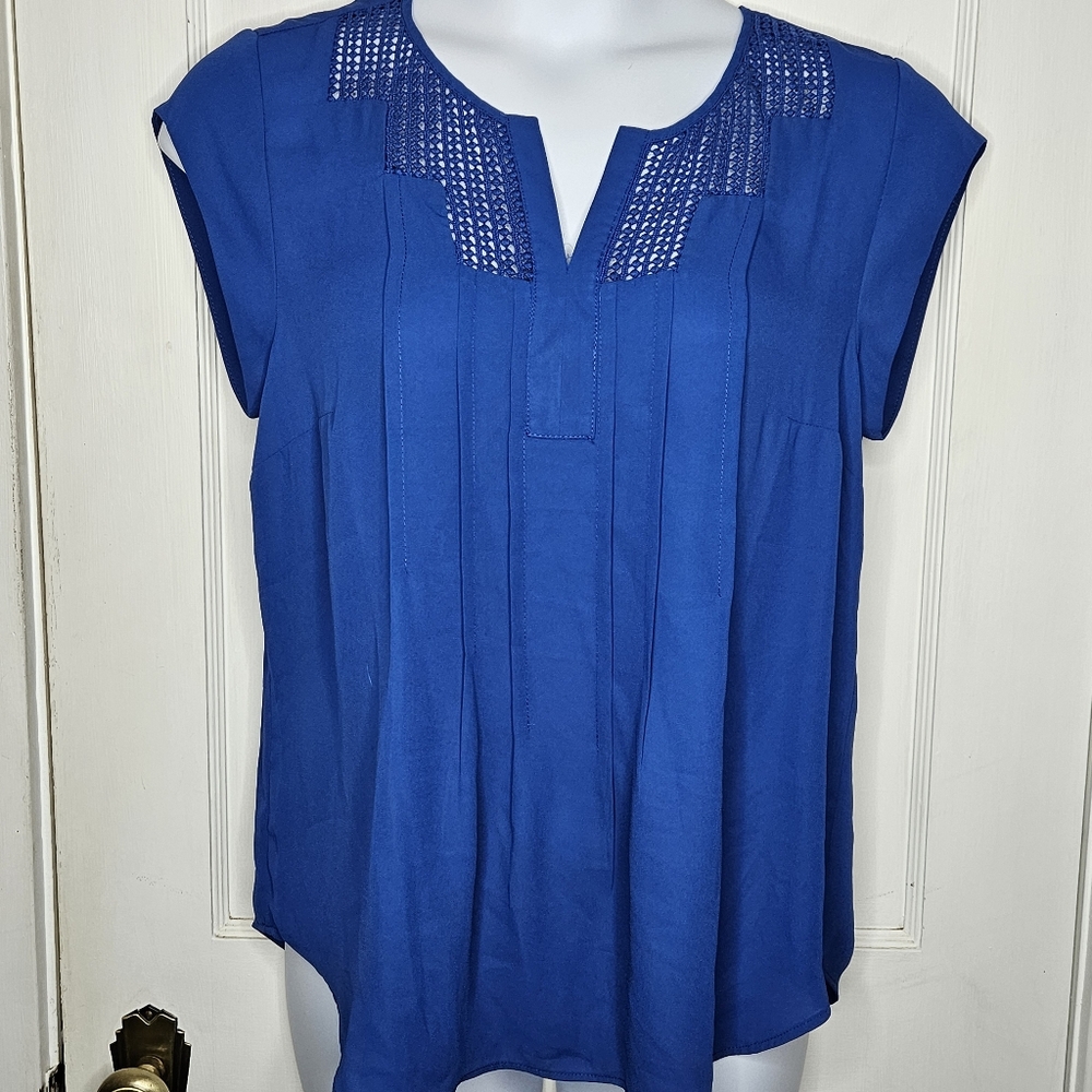 Daniel Rainn Estefany Women's Top With Lace Detail In Royal Blue - Size Large